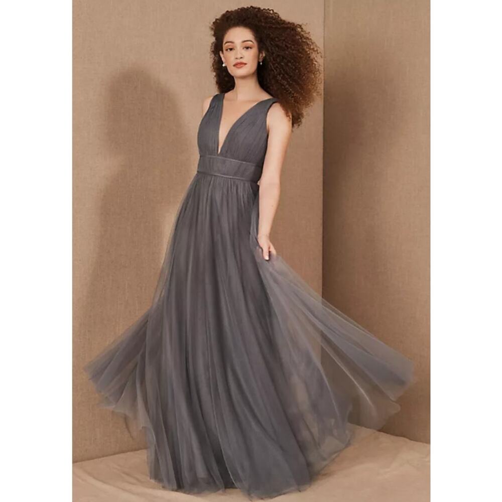 Jenny Yoo Sarita Maxi Dress V-Neck Sleeveless Tulle Formal Wedding Bridesmaid